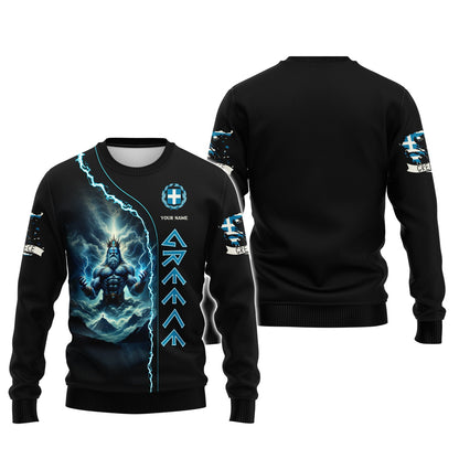 Sudadera con capucha y cremallera 3D con nombre personalizado de Zeus Grecia, regalo personalizado para los amantes de Grecia