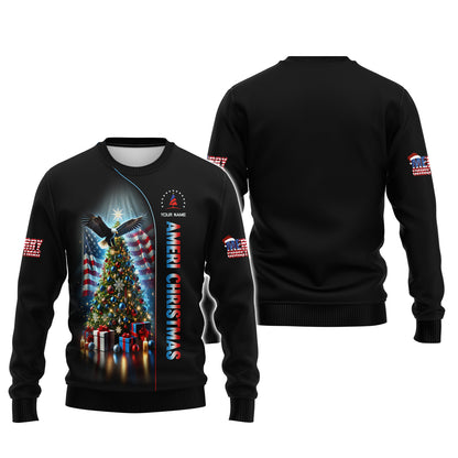 3D Full Print Christmas Tree With American Eagle T-Shirts Personalized Name Gift For American Lovers