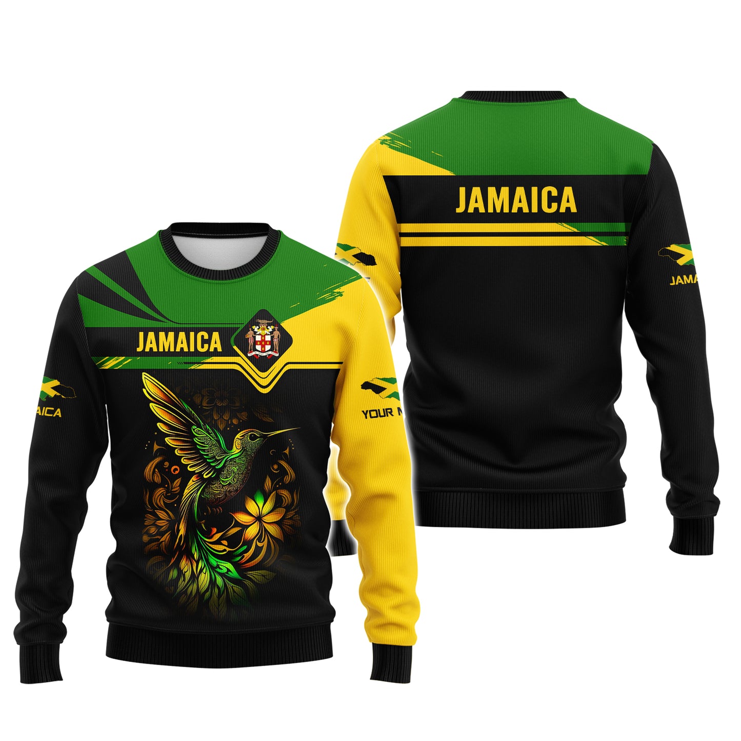 Camiseta personalizada con nombre en 3D de colibrí de Jamaica, regalo personalizado para amantes de Jamaica