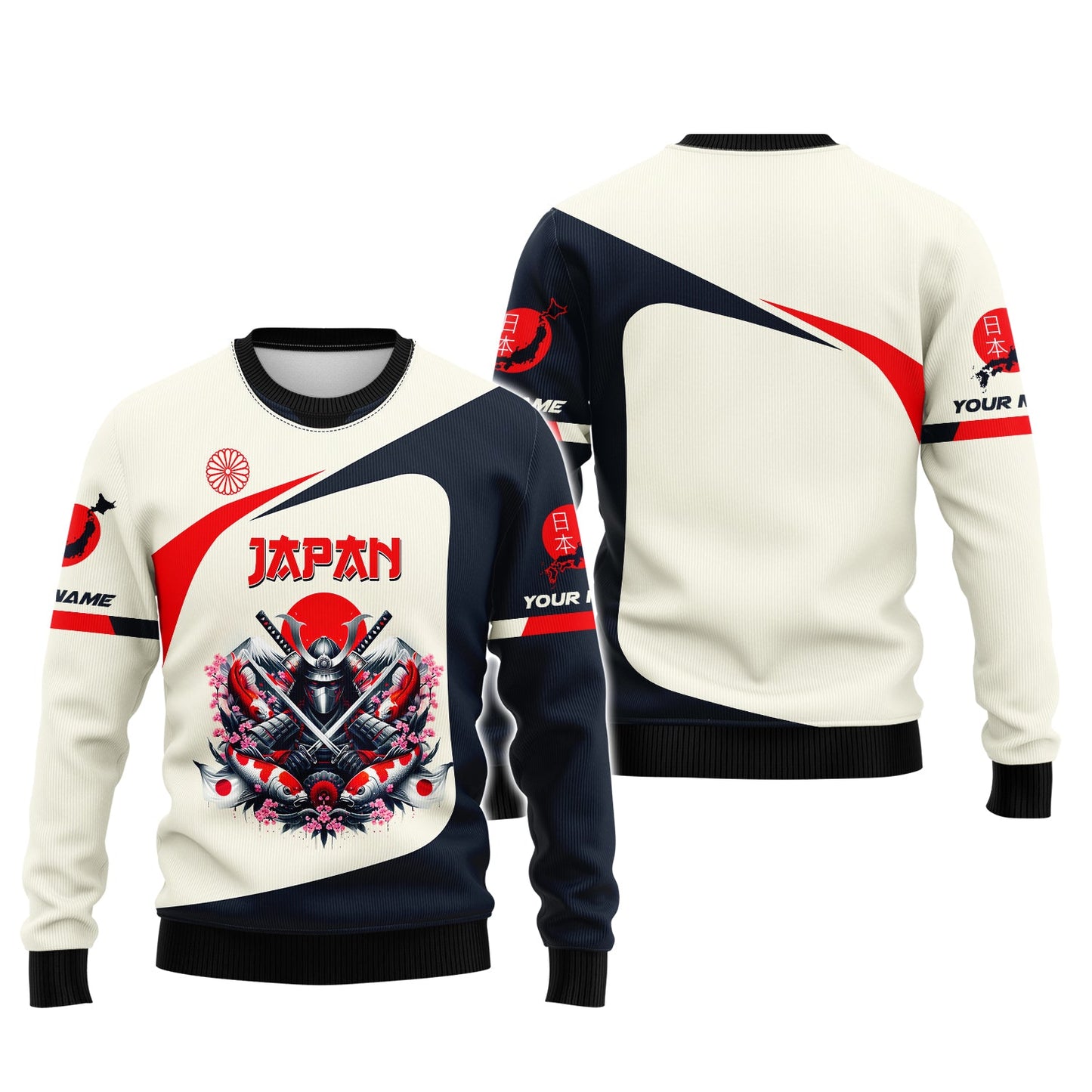 Sweat à capuche zippé personnalisé japonais Samouraï avec poisson Koi 3D T-shirt cadeau pour amoureux japonais