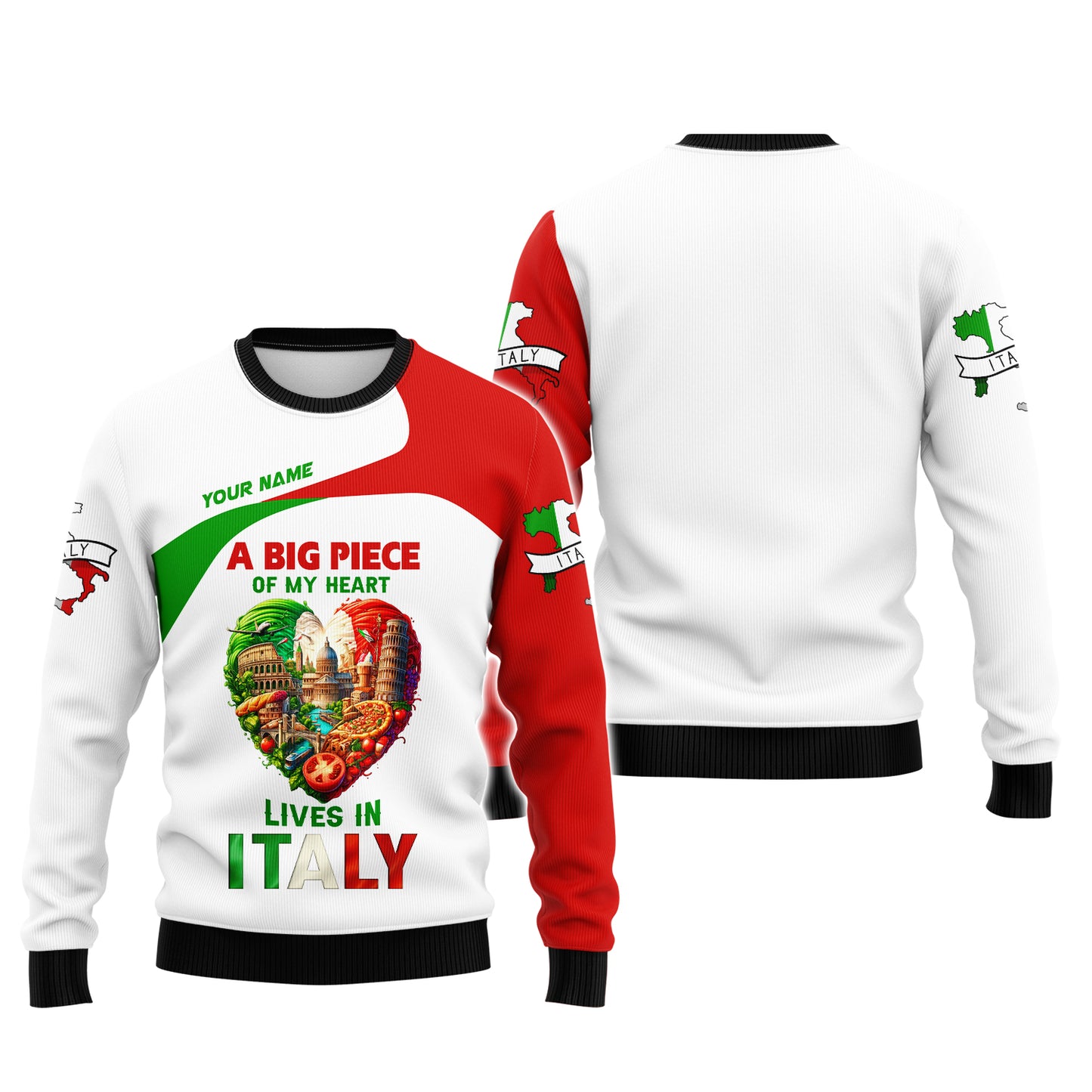 3D Full Print Italy Heart  Shirt Personalized Name Gift For Italian Lovers