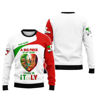 3D Full Print Italy Heart  Shirt Personalized Name Gift For Italian Lovers