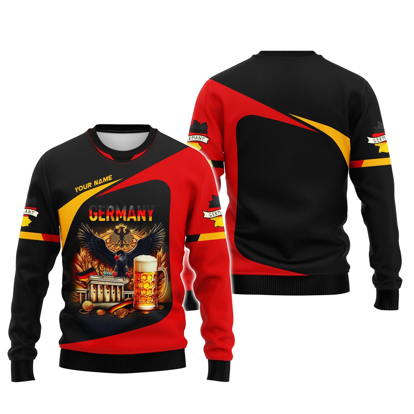 Aigle avec bière Allemagne Nom personnalisé Sweat à capuche zippé Cadeau personnalisé pour les amoureux de l'Allemagne