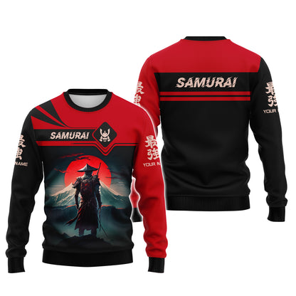 Red Moon Samurai Personalized Name 3D Full Print Shirt