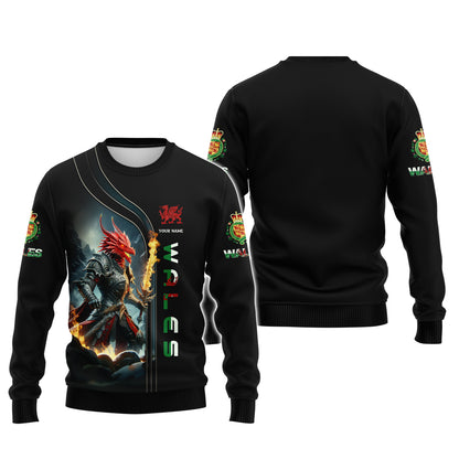 T-shirt personnalisé Dragon Knight Wales avec nom Cymru, cadeau pour les amoureux du Pays de Galles