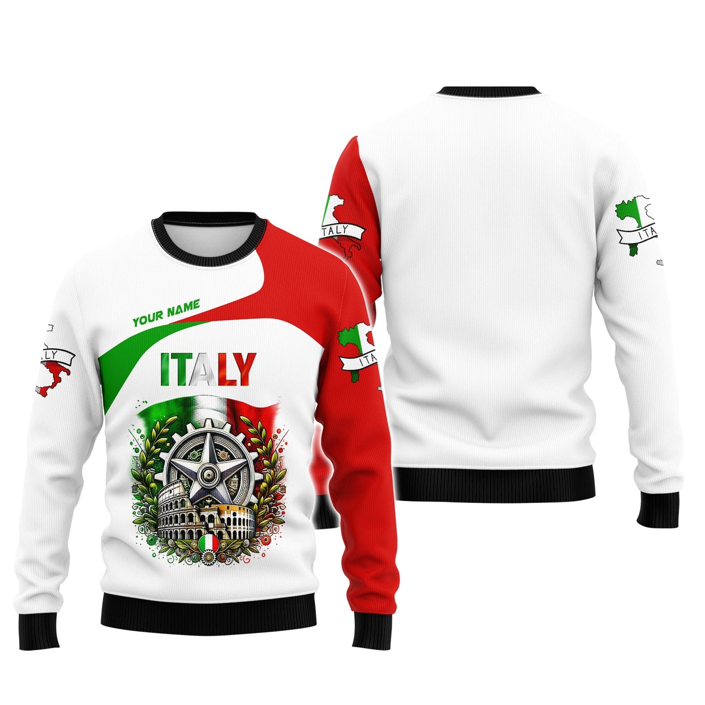 Sudadera con capucha y cremallera 3D con nombre personalizado y escudo de armas de Italia, regalo personalizado para amantes de Italia