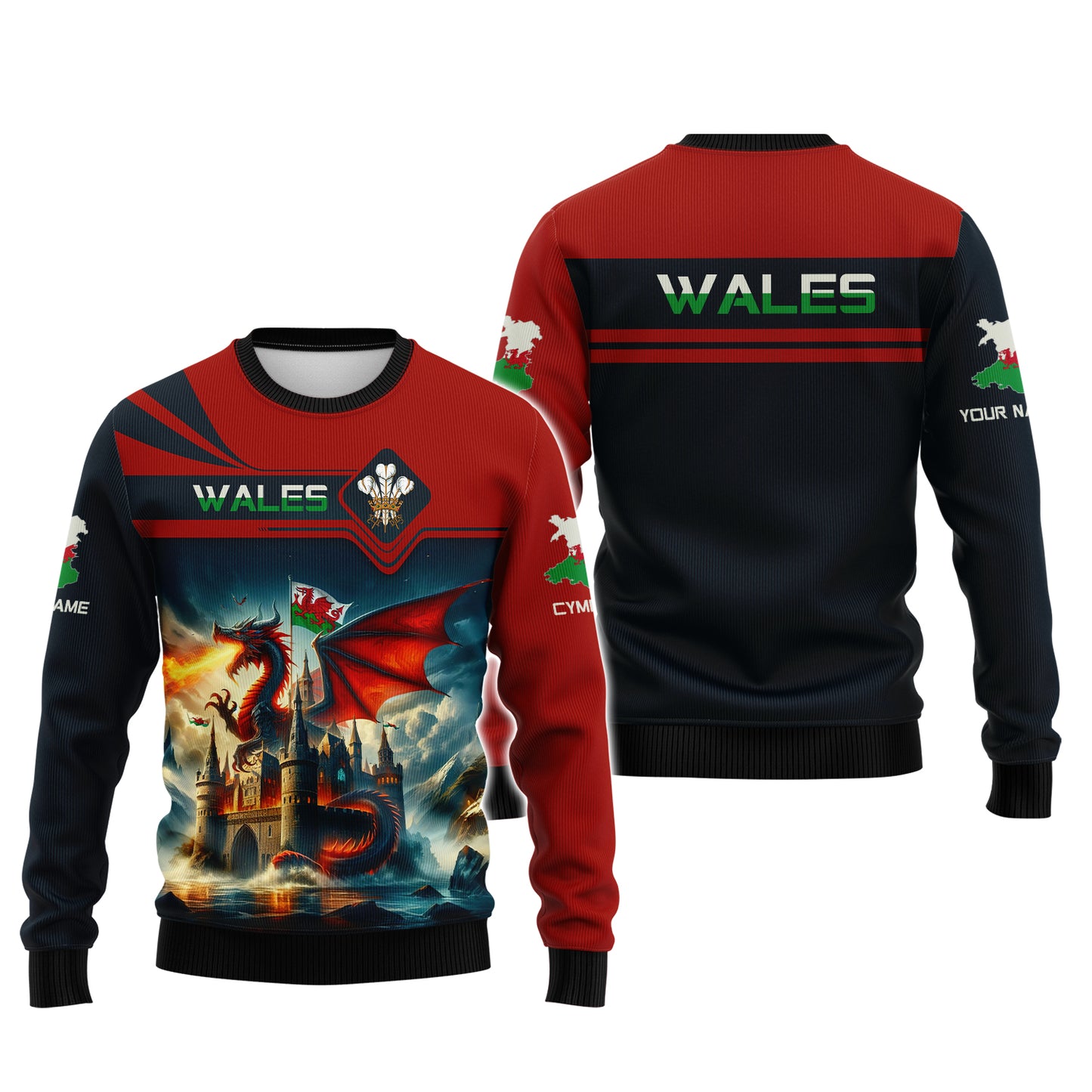 3D Full Print Mighty Wales Dragon With Castle Shirt Personalized Name Gift For Welsh Lovers