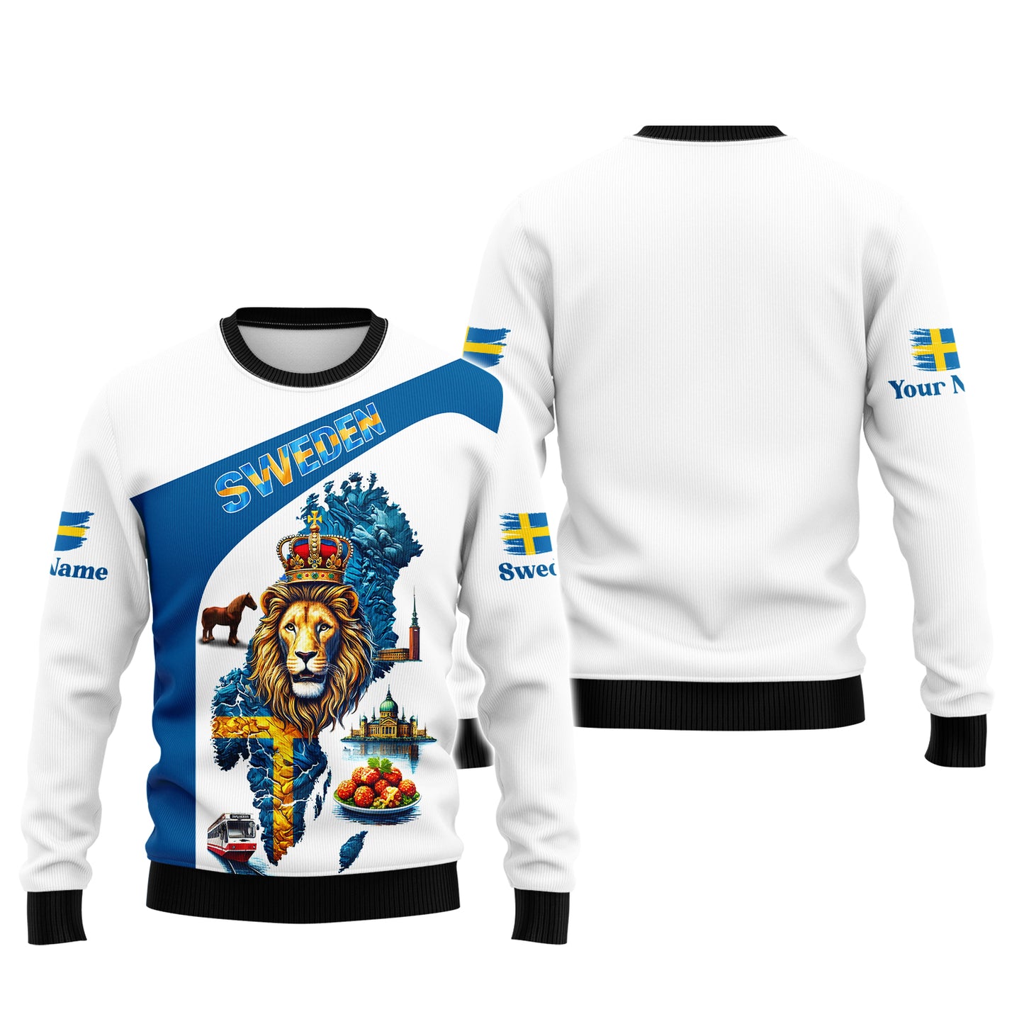 Sudadera con capucha y cremallera con mapa de Suecia e impresión completa en 3D de El Rey León, regalo con nombre personalizado para amantes suecos