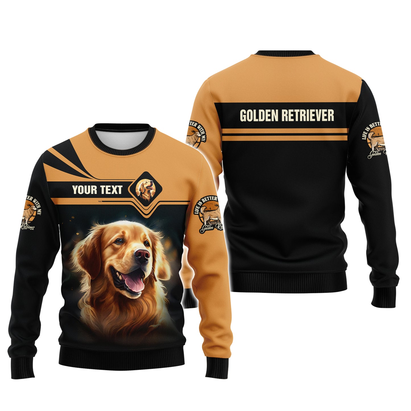 T-shirt personnalisé avec nom Golden Retriever, cadeau pour les amoureux des chiens, chemises 3D