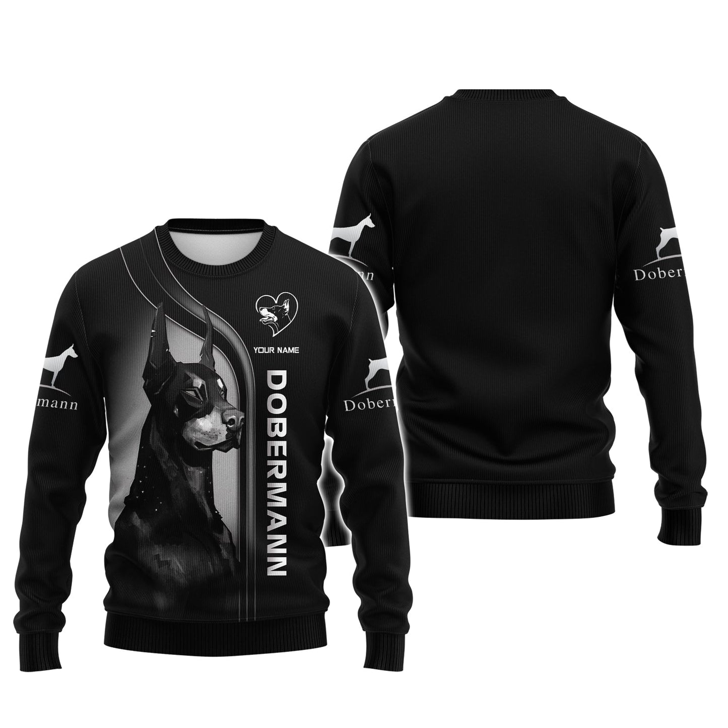 Sudadera con capucha y cremallera 3D con nombre personalizado de Dobermann, regalo para amantes de los Dobermann