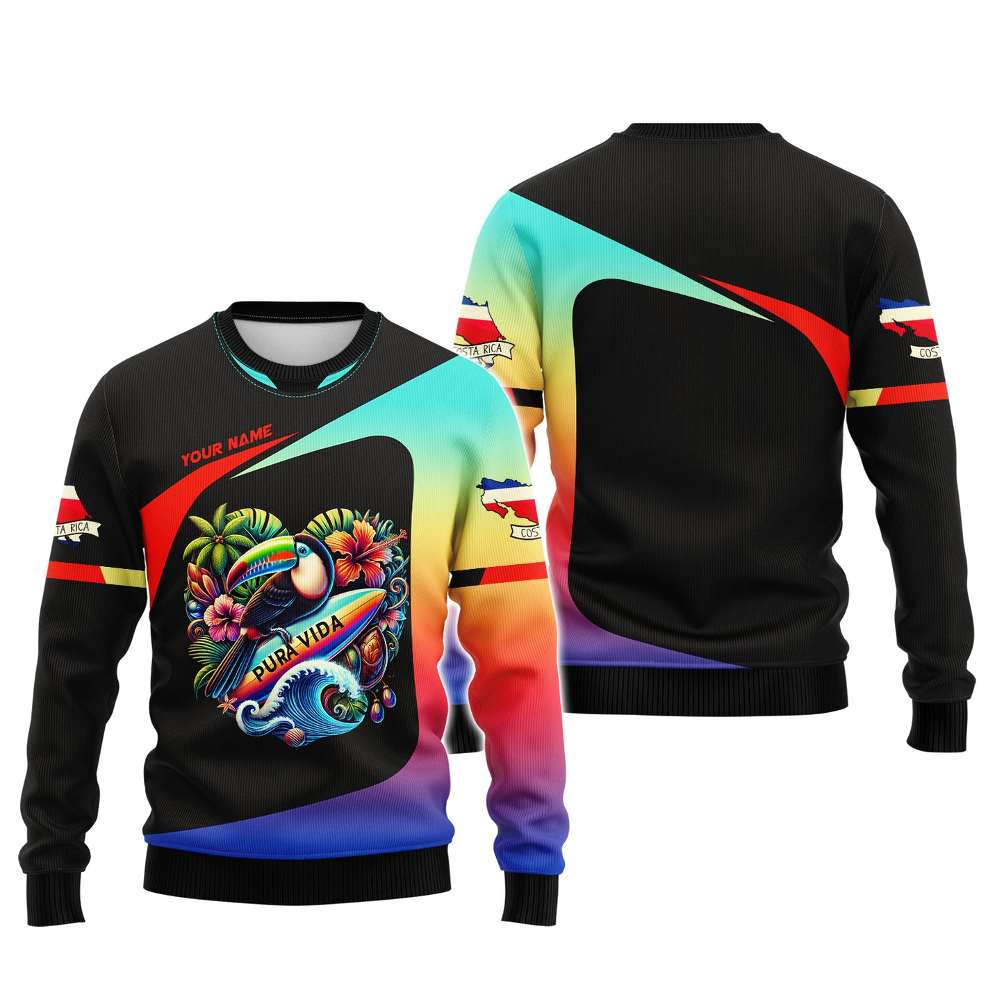 3D Full Print Pura Vida Customizable Tropical Paradise T-Shirt Personalized Name Gift For Costa Rica Lovers