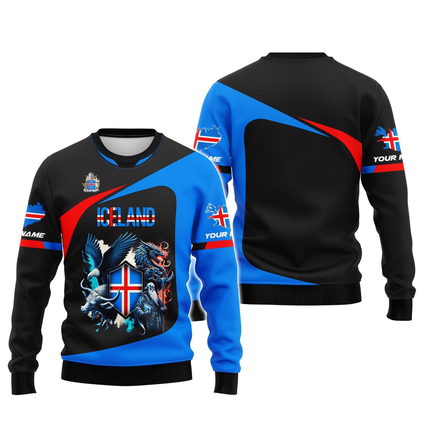 Sudadera con capucha y cremallera personalizada con el escudo de armas de Islandia para amantes de Islandia