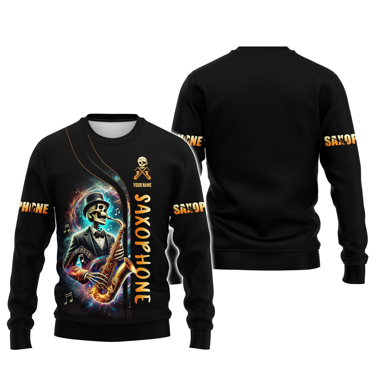 Camisetas personalizadas con diseño de esqueleto de artista tocando el saxofón Camiseta 3D de saxofón Regalo para amantes del saxofón