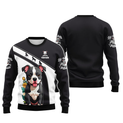 Sudadera con capucha y cremallera con estampado 3D completo de Pitbull para bebé, regalo personalizado con nombre para amantes de los perros