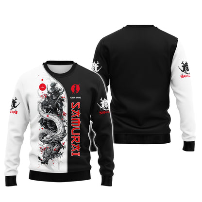 Camiseta con nombre personalizado de samurái con dragón blanco y camisetas 3D de samurái