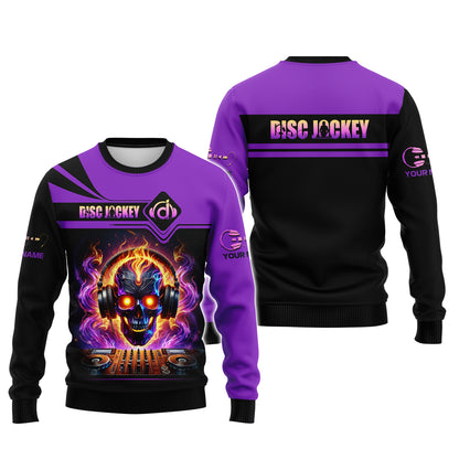 Sudadera con capucha y cremallera con estampado 3D de calavera y disc jockey, regalo personalizado con nombre para amantes de los disc jockeys