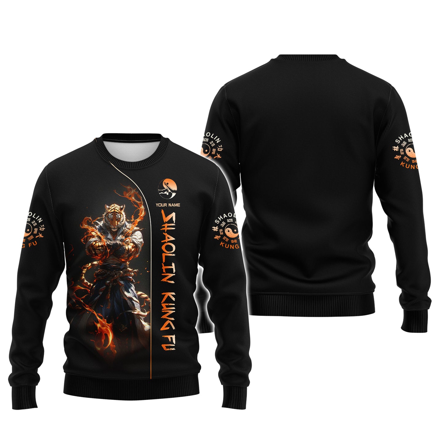 Tiger Spirit Custom Shaolin Kung Fu T-Shirt With Fiery Personalized Name Gift For Shaolin Kungfu Lovers