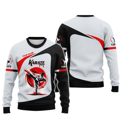 Camiseta de hombre de karate con nombre personalizado, sudadera con cremallera de karate en 3D, regalo personalizado para amantes del karate