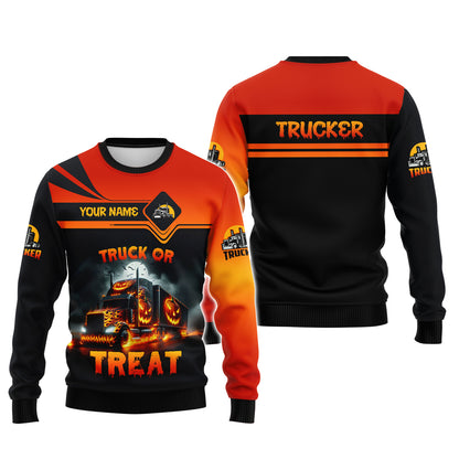 Camisa de Halloween con nombre personalizado para camionero, regalo de camión o golosina para amantes de Halloween, camisetas 3D