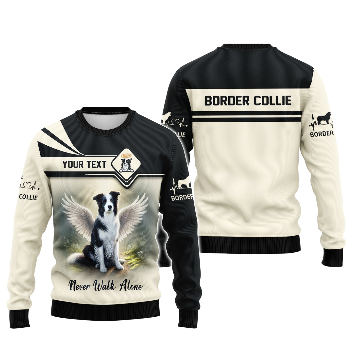 T-shirt personnalisé avec nom Border Collie en 3D, cadeau pour les amoureux des chiens, ne marchez jamais seul