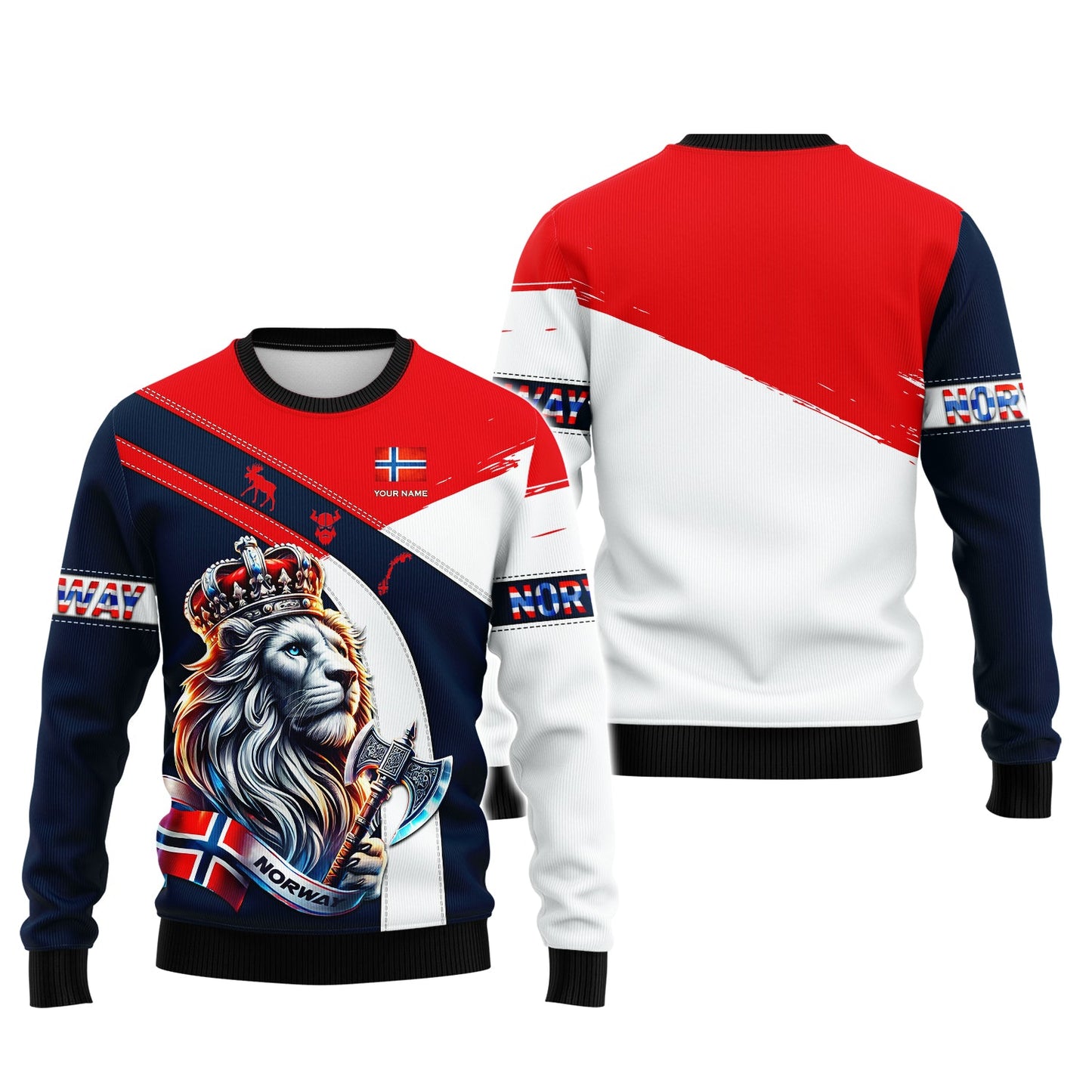 Sudadera con capucha y cremallera con hacha del Rey León de Noruega con impresión 3D completa, regalo con nombre personalizado para amantes noruegos