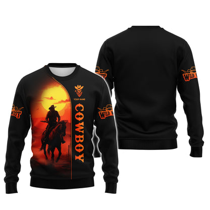 Camisetas con estampado 3D completo de vaquero montando a caballo, regalo con nombre personalizado para amantes de los vaqueros