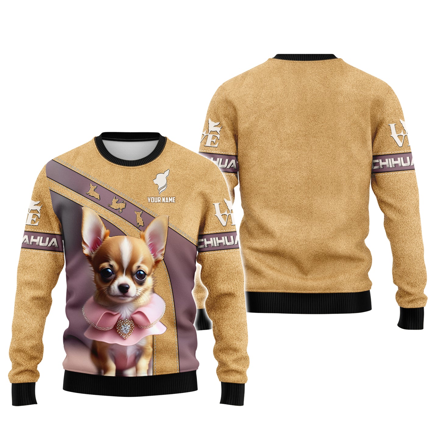 Joli sweat à capuche zippé avec nom personnalisé Chihuahua, cadeau pour les amoureux des chiens, chemises 3D