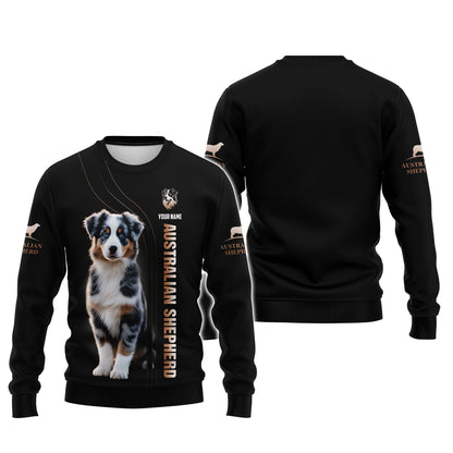 T-shirt personnalisé avec nom de chiot berger australien en 3D, cadeau pour les amoureux des chiens