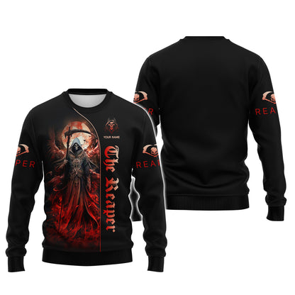 T-shirts à impression 3D complète The Reaper avec lune rouge Cadeau personnalisé pour les amoureux des crânes