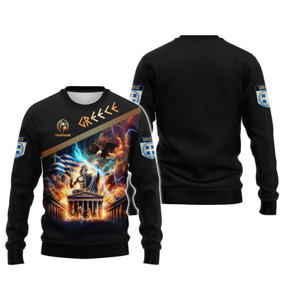 Camisetas con el dios griego Zeus con impresión completa en 3D y nombre personalizado, regalo para amantes de Grecia