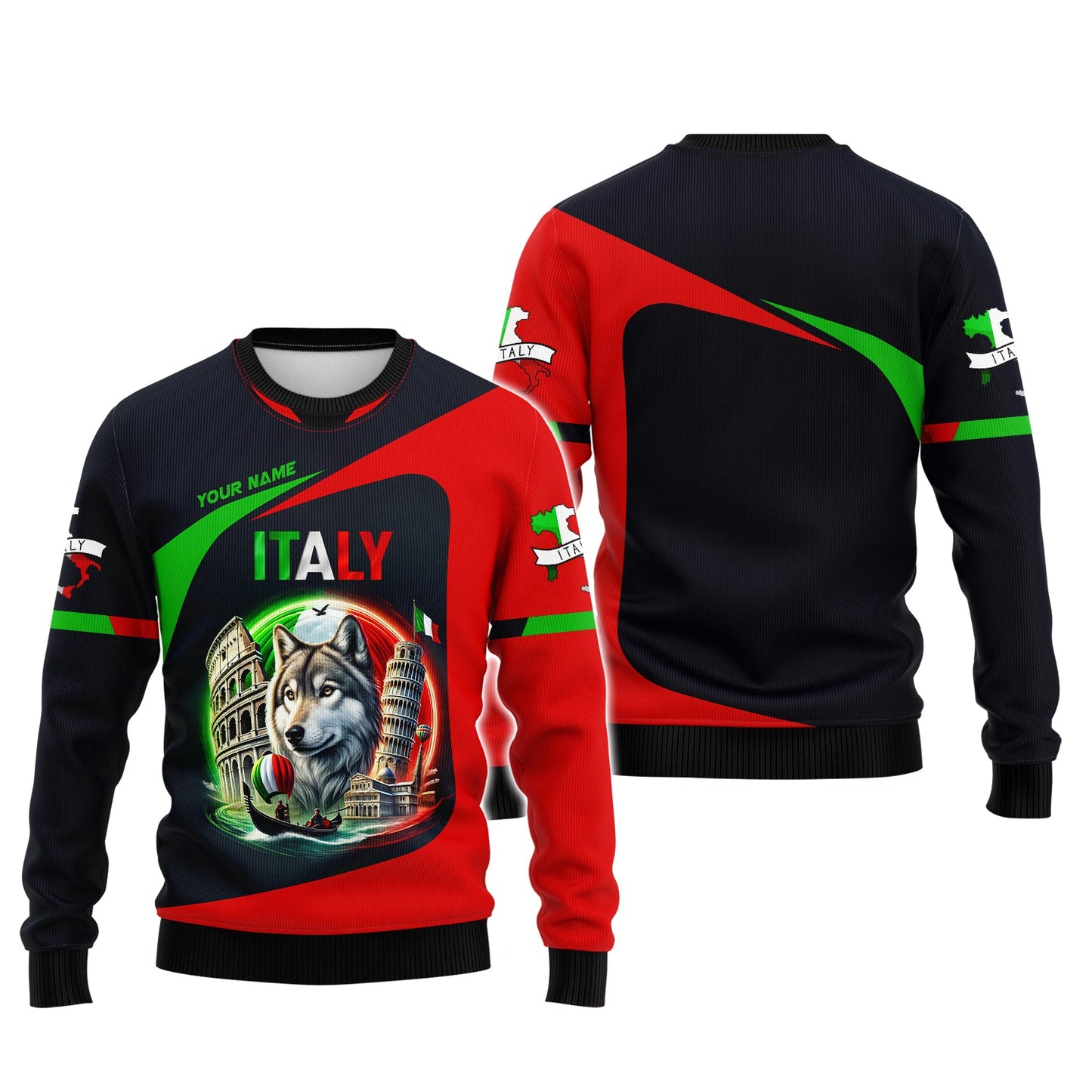 Italy Custom T-Shirts The Wolf And Famous Symbols of Italy 3D Zipper Hoodie Gift For Italian Lover