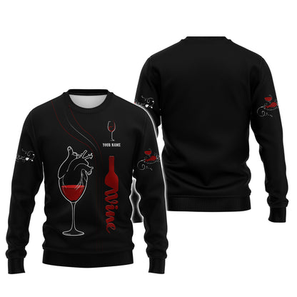 Sudadera con capucha y cremallera con estampado 3D de vino tinto, regalo personalizado con nombre para amantes del vino