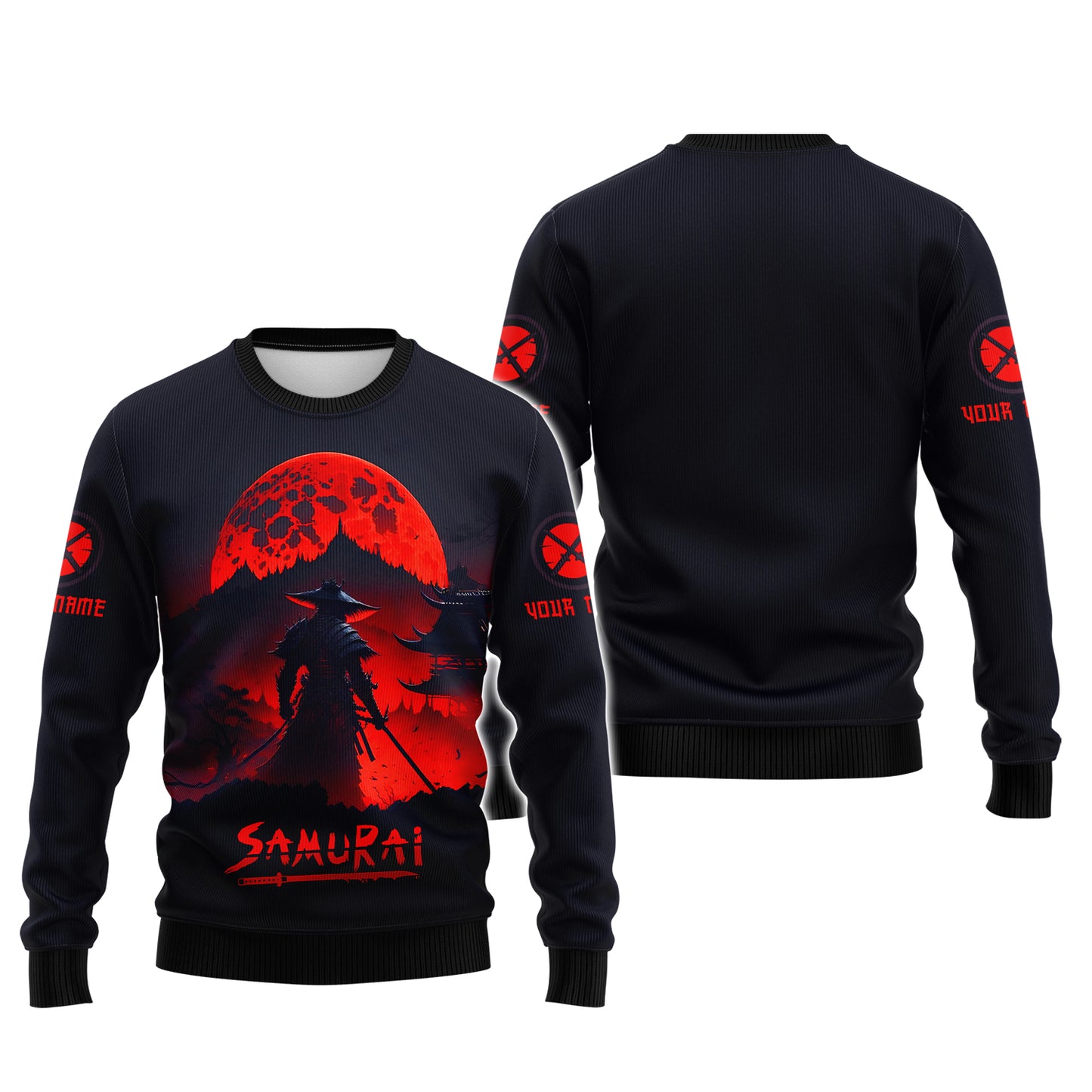 Camisa con estampado 3D completo de guerrero samurái bajo la luz de la luna roja, regalo personalizado con nombre para amantes de los samuráis