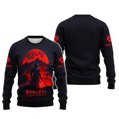 T-shirt samouraï entièrement imprimé en 3D sous le clair de lune rouge, cadeau personnalisé pour les amoureux des samouraïs