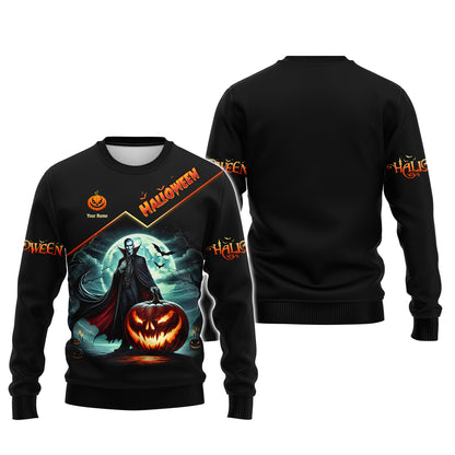 Camisetas con estampado 3D completo de Drácula con calabaza, regalo con nombre personalizado para amantes de Halloween