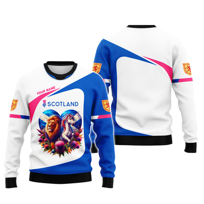 Camiseta personalizada con nombre y estampado 3D de león con unicornio en Escocia como regalo para amantes de Escocia