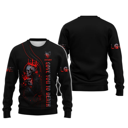 Sudadera con capucha y cremallera personalizada con calavera Te amo hasta la muerte Camiseta 3D Regalo para amantes de las calaveras