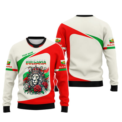 Sudadera con capucha y cremallera con nombre personalizado de Bulgaria, Rey León con rosa, camisetas en 3D, regalo para amantes de Bulgaria