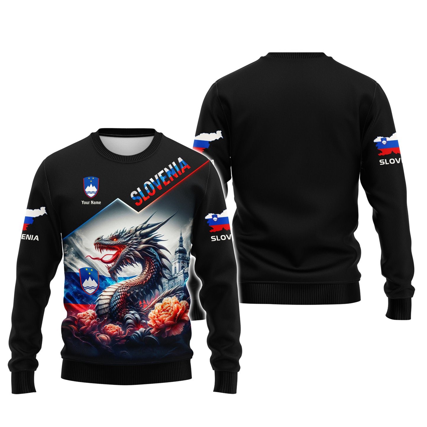 Camiseta personalizada con dragón y bandera de Eslovenia, camisetas personalizadas con nombre en 3D, regalo para amantes de Eslovenia