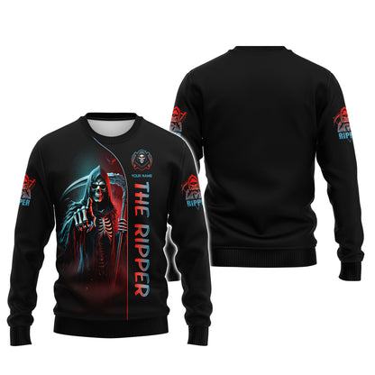 Sudadera con capucha y cremallera personalizada con calavera El Destripador con guadaña Camiseta 3D Regalo para amantes de las calaveras