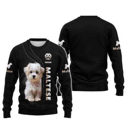 3D Full Print Maltese Zipper Hoodie Personalized Name Gift For Dog Lovers