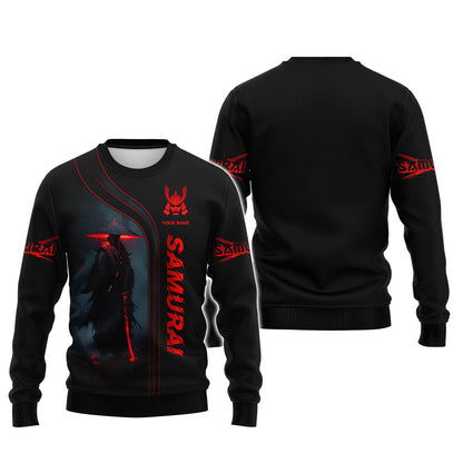 Sweat à capuche zippé 3D personnalisé avec nom de samouraï noir et rouge, cadeau personnalisé pour les amoureux des samouraïs