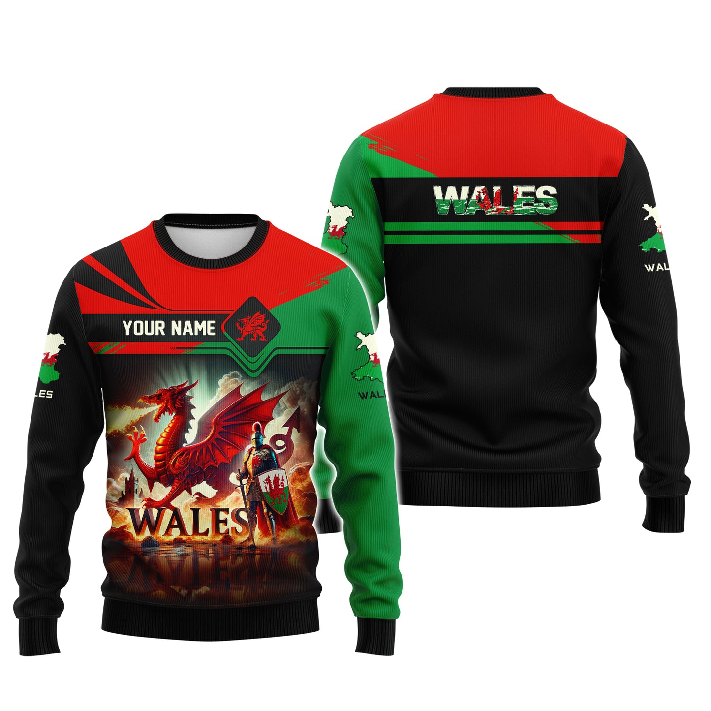 3D Full Print Welsh Warriors And Dragons Shirt Personalized Name Gif For Wales Lovers