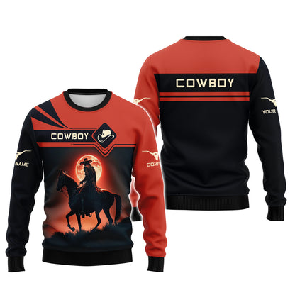 3D Full Print Cowboy With Red Moon T-Shirts Personalized Name Gift For Cowboy Lovers