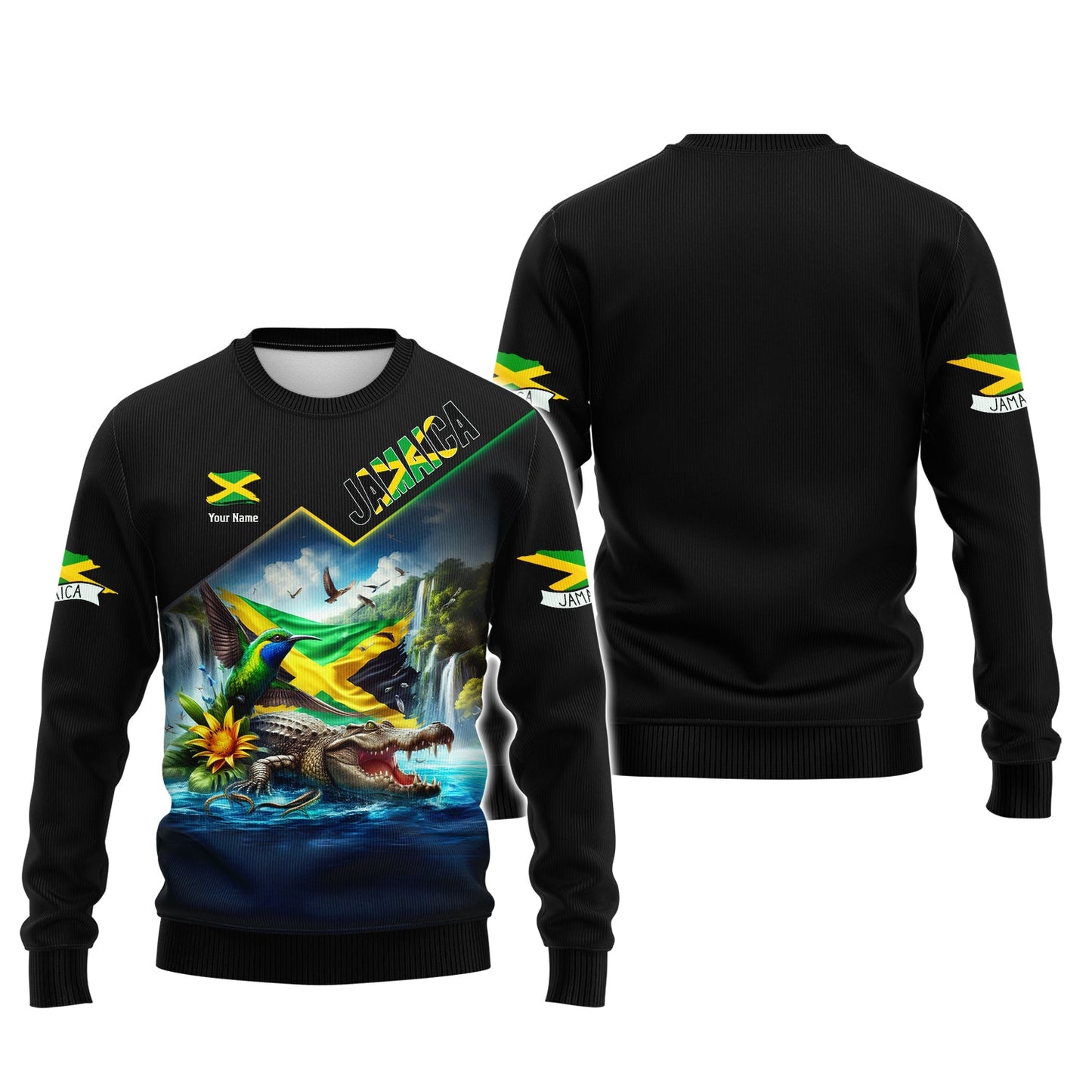 Sudadera con capucha y cremallera personalizada con el orgullo de Jamaica, cocodrilo y colibrí de Jamaica, regalo para los amantes de Jamaica