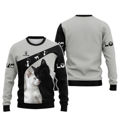 Cat Custom Name 3D Shirt Black With White Cat Gift For Cat Lovers