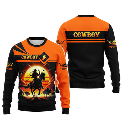 Camisetas con estampado 3D completo de vaquero con búfalo, regalo con nombre personalizado para amantes de los vaqueros