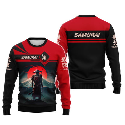 Zipper Hoodie Red Moon Samurai Personalized Name 3D Full Print Shirt