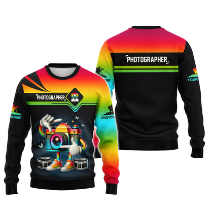 Sudadera con capucha personalizada con cremallera y diseño de fotógrafo, camisa colorida con diseño de cámara en 3D, regalo para amantes de la fotografía