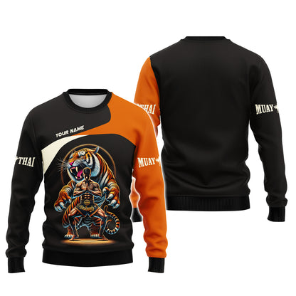 T-shirt personnalisé avec nom imprimé en 3D Tiger Muay Thai, cadeau personnalisé pour les amateurs de Muay Thai